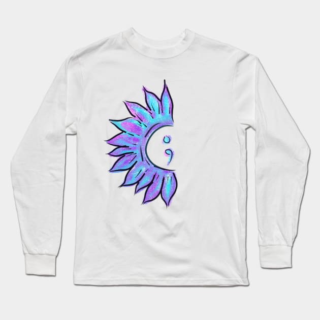 Semicolon Sunflower hand drawn Long Sleeve T-Shirt by Walters Mom